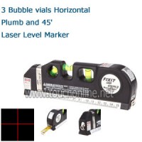 Laser Level Marker W/250cm Measuring Tape 3 Bubble Vials Horizontal Plumb