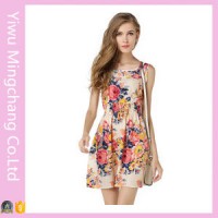 Fast Delivery Ladies Round-Neck Sleeveless Floral Mini Dress