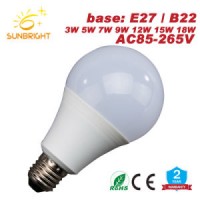 2018 New Product Dimmable LED Lamp A60 E27 B22 3W 5W 9W LED Light Bulb with Ce RoHS