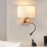 Very Useful Hotel Bedside Modern LED Sconces Wall Lamp Light with Wood Base for Reading