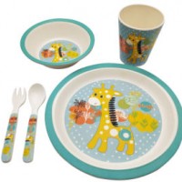 Eco-Friendly Bamboo Fiber Kids Dinnerware Set Child Cartoon 5 Piece Dishes