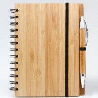 Bamboo Cover Spiral Note Book with Bamboo Pen