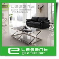 Black Painted Tempered Glass Coffee Table with Cross Leg