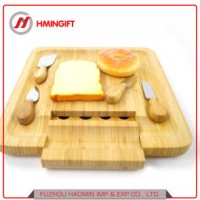 100% Natural Bamboo Cheese Board and Cutlery Set with Slide-out Drawer