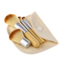 4PCS Professional Bamboo Handle Cosmetic Elaborate Makeup Brush Sets +Burlap Bag Esg10489