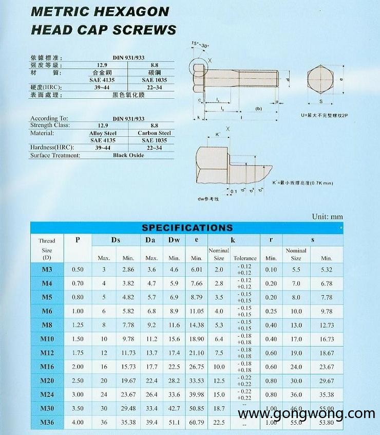 High tensile hex head bolt Din931,933 5