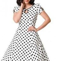 White & Black Dotted Cap Sleeve Swing Dress