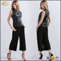 Ecoach Wholesale OEM Women Vintage Formal Black Mid Waist Straight Cropped Culotte Female Trousers W