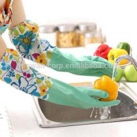 Extra Long Household Cleaning Kitchen Household Latex Cotton Lined Rubber Gloves