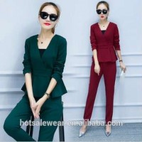 2016 Wholesale Classic Solid Color Women Elegant Work Suits Loose Business Pant Suits For Ladies Mul