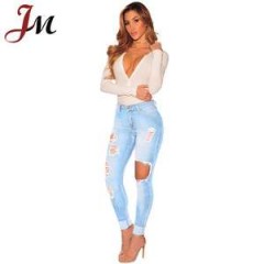 Hot Sales Women Jeans Design Wholesale Damage Hole Ripped Denim Jeans图1