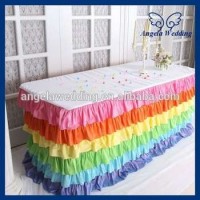 SK007A Wedding Hot Sale Taffeta Ruffled Decorative Colorful Rainbow Steps In Table Skirt