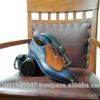 Italy Style Men Dress Shoes Double Colour Blue Taba