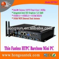 HT730C Intel Celeron 1037U 1.8G Dual Core 1080p Fanless Industrial Mini Box Pc With Dual Lan vga rs2