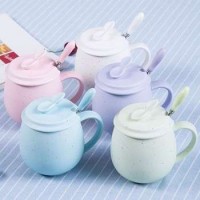 Hot Sale 380ML Ceramic Coffee Cup Lids Spoon Large Capacity Solid Color Porcelain Mug Ceramic Cup