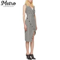 Chic Asymmetrical Trim Twill Striped Career Dress