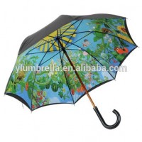 Promotional Double Layer Wooden Golf Umbrella With Inside Full Printing