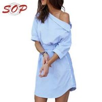 Ladies Model Dress One Shoulder Design Summer Clothing Women Casual Shirt Dresses