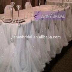 TC106B Fancy Chiffon Decorative Wedding Ruffled Table Skirt With Silver Buckle图1