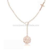 925 Sterling Silver Personalized Lariat Necklace With Monogrammed Initials Charm And Sideways Cross