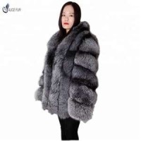 2015 Fashion Style Real Natural Silver Fox Fur Coat For Women