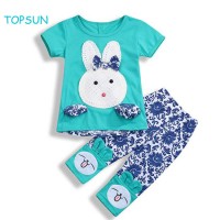 Toddler Baby Girls Clothes Set Cute Bunny Tops + Floral Pants Sets Outfit 2PCS