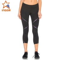 Wholesale Black Reflective Sports Cropped Trousers Exercise Tights Leggings for Women