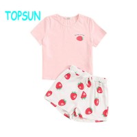 Girls Strawberry Tee Drawstring Waist Shorts Kids Pajamas Kids Pyjamas Children Sets