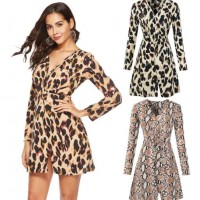 Spring New Women's Leopard Print Sexy Chiffon Dress