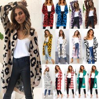 Long Multi Color Long Sleeved Christmas Leopard Knit Cardigan