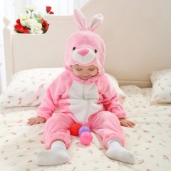 Baby Coral Fleece Animal Design Jumper Suit with Animal Hoodie图1