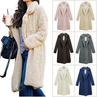 Womens Lapel Long Sleeve Faux Shearling Shaggy Coat