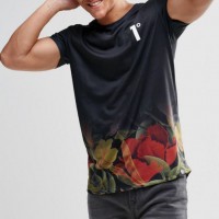 Rose Black 100% Polyester Men Sublimation Printing T-Shirt