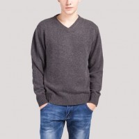 Thick Knit Winter V Neck Cashmere Pullover Sweater for Men