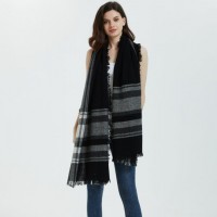 Ladies Fashion 100% Cashmere Stripe Long Shawl with Stylish Fringe