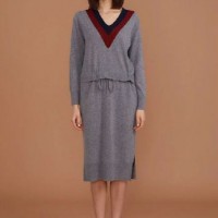 Woven's Knitted Wool Blended Dress with Drawstring on Waist B100071s