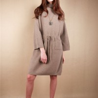 Cashmere High Neck Long Pullover with Belt String