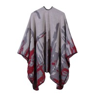 Fashionable Geometrical Women's Color Block Shawl Wrap Open Double Front Poncho Cape