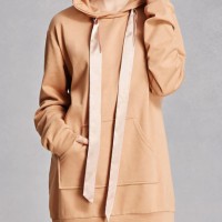 Oversized Custom Womens 100% Cotton Plain Pullover Hoodie Dress in Camel