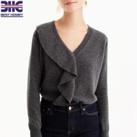 Ruffle Cashmere Knitted V Neck Long Sleeves Soft Sweater