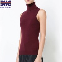 Women's Sleeveless Turtleneck Pure Cashmere Luxe Knitted Slim Fit Sweater for Ladies