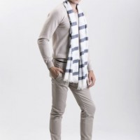 100% Merino Wool Stripe Scarf; Worsted Wool Scarf