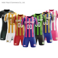 Full Custom Printing Spun Polyester Quick Dry Striped Mesh Soccer Team Jerseys