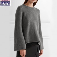 Women's Pure Cashmere Knitted Oversized Trumpet Long Sleeves Crew Neck Sweaters