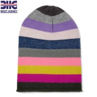 Women's Striped Hats Multicolored 100% Cashmere Soft Fashion Knitted Beanies for Winter