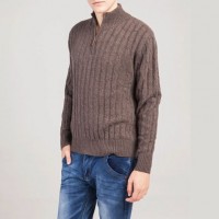 Pure Cashmere Sweaters for Men Cable Knitted Thick Pullover with Half Zipper Collar High Quality Kni