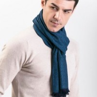 100% Extrafine Merino Wool Men's Scarf; Herringbone Wool Scarf - Remb