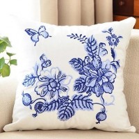 Pillow Canvas Wool Embroidery Cushion Cover Pillow Case Flower Design Chinese National Style