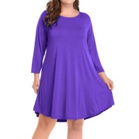 Women Casual and Comfortable Play Elastic 3/4 Sleeve Loose Dress