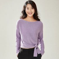 Casual Sport Wear Knit Fabric Women Blouse with Tie